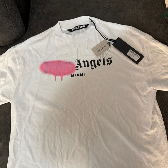 Palm Angels White Tee with Pink Logo